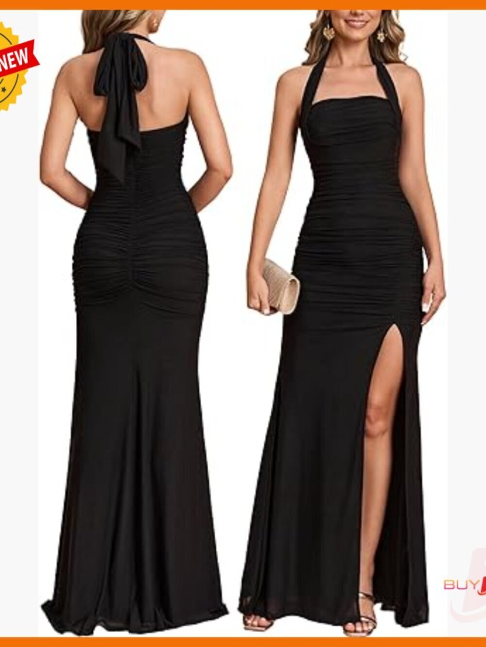Long Formal Maxi Dress Halter Tie Ruched Bodycon High Slit Cocktail